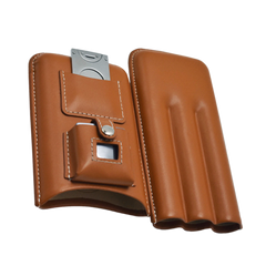 3 Stick Brown Leather Case With Cutter and Lighter — 7+1 Upgrade