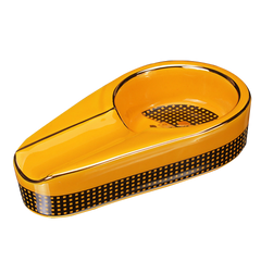 1 Groove Yellow & Black Chequers Ceramic Ashtray