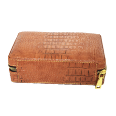 4 Stick Brown Leather Travel Humidor Set With Cutter and Lighter