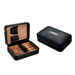 Shiny Black 4 Stick Travel Humidor Set With Cutter and Lighter