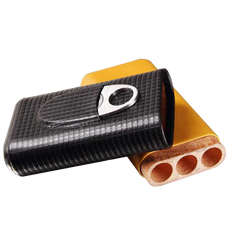 3 Stick Yellow Black Leather & Solid Cedar Case With Cutter