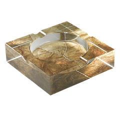 Crystal Ashtray Tobacco Leaf Print for 4 Cigars
