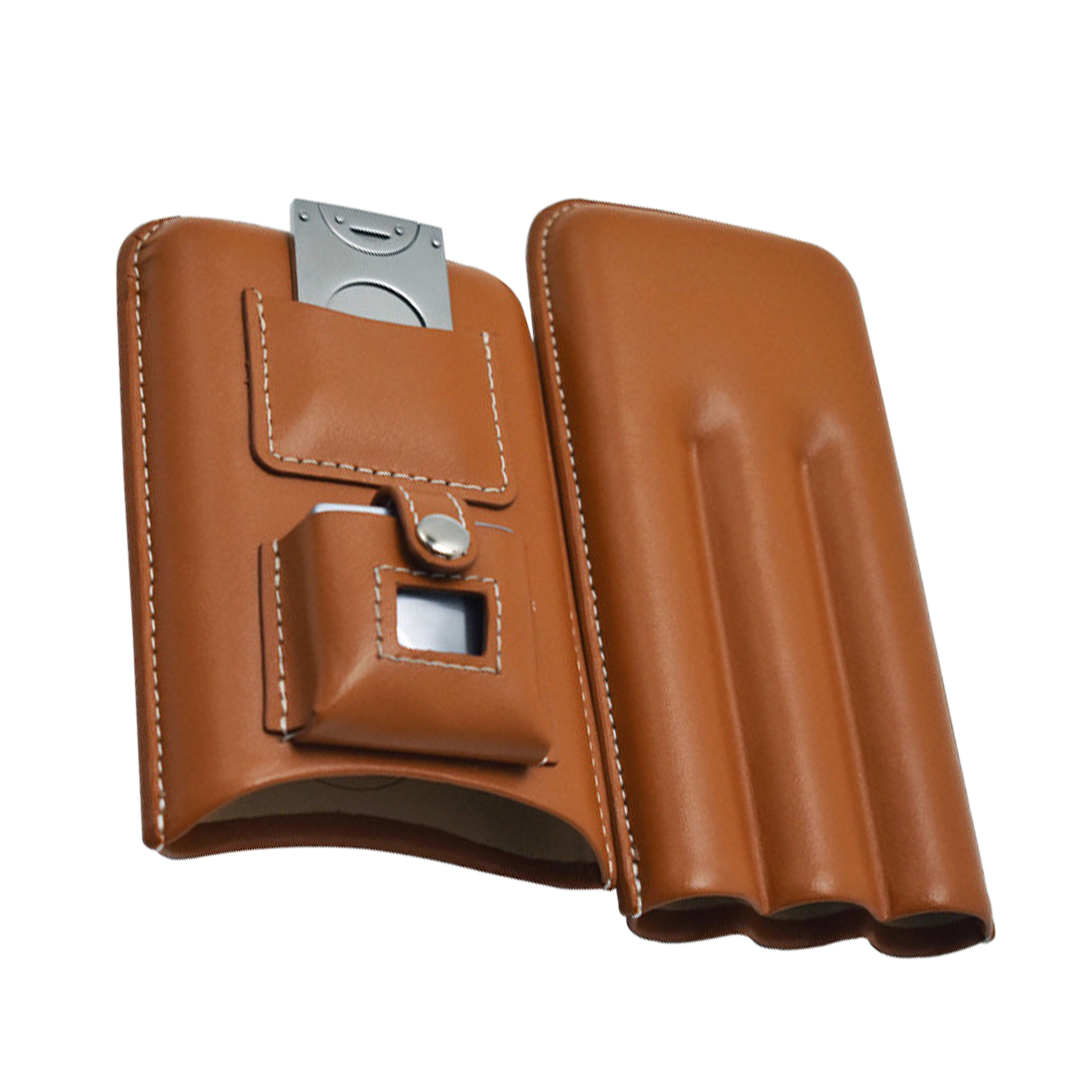 3 Stick Brown Leather Case With Cutter and Lighter — 7+1 Upgrade