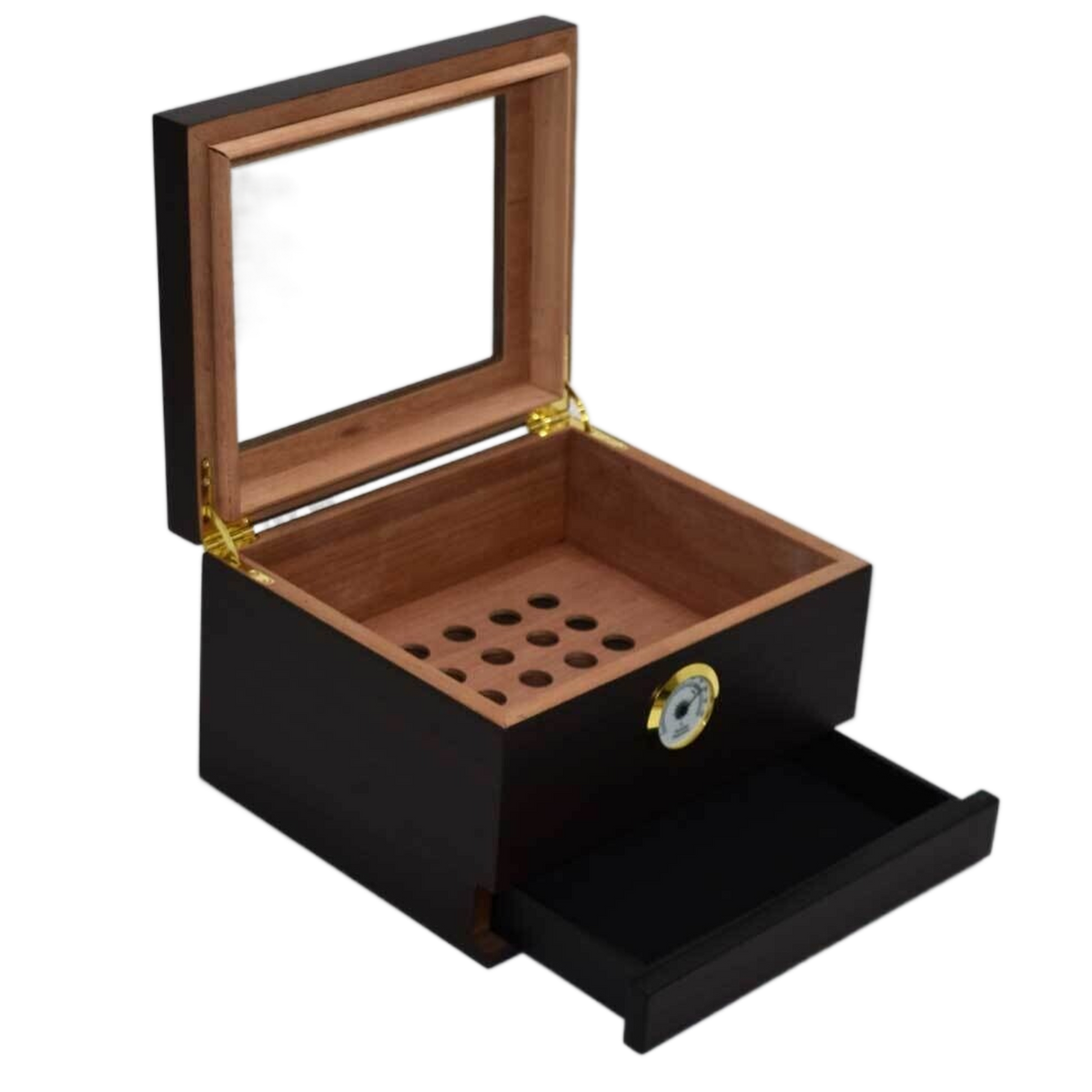 40 Stick Dark Cherry Glass Top Humidor With Bottom Tray