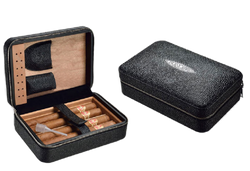 Shiny Black 4 Stick Travel Humidor Set With Cutter and Lighter