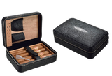 Shiny Black 4 Stick Travel Humidor Set With Cutter and Lighter