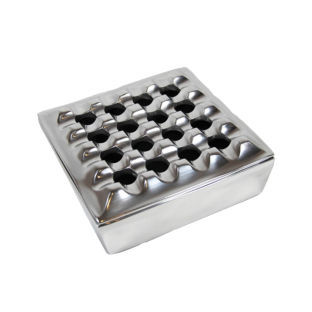 7" Square Grid Cigar Ashtray Handcrafted Polished Metal