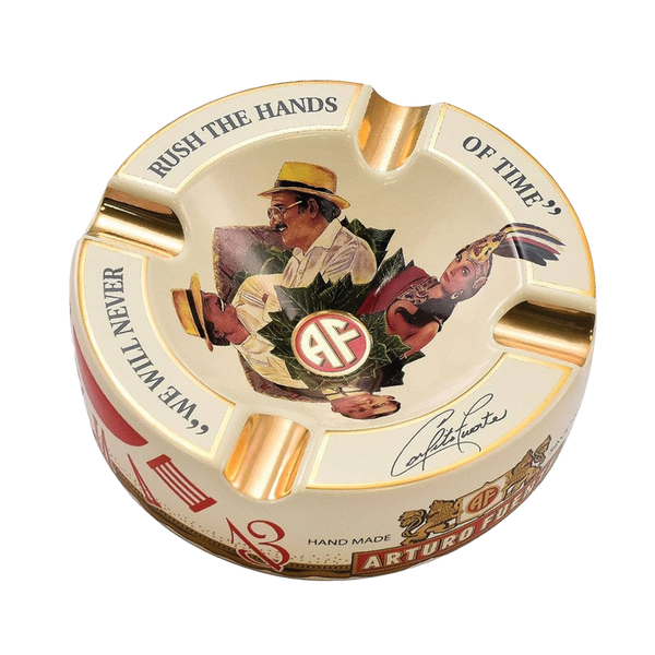 Arturo Fuente Round Decorated Ceramic "Hands of Time" Cream Ashtray