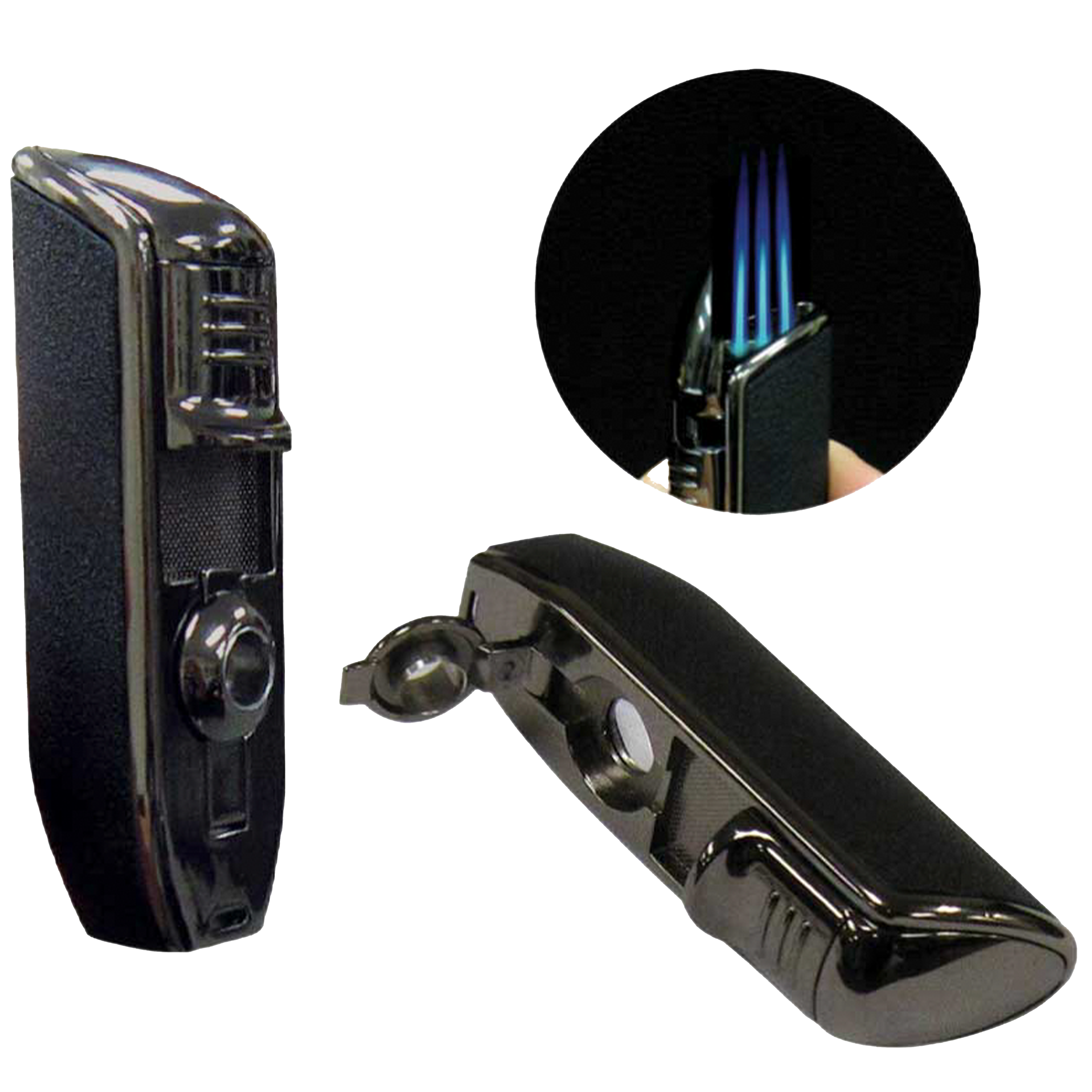 Black Stone Texture Triple Flame With Punch Cutter
