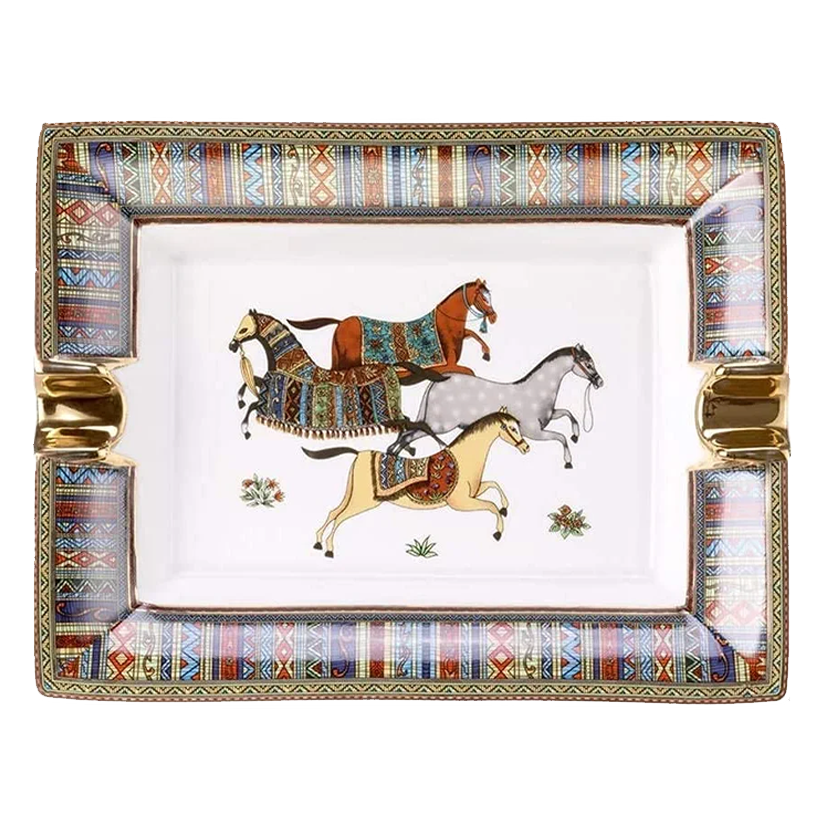 Ceramic Ashtray Multicolor Horses