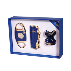 My Father Cigar Accessory Set with Cutter, Lighter & Cigar Rest - Blue