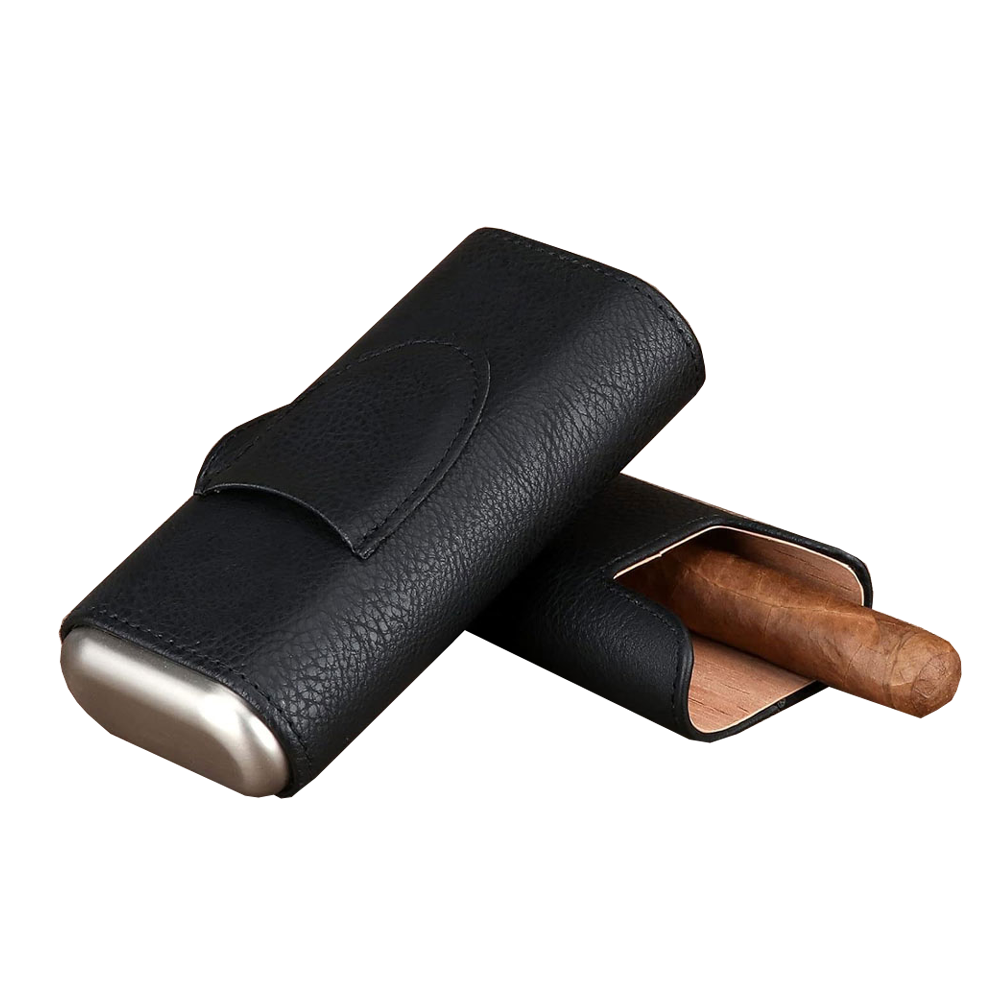 3 Stick Black Leather Cigar Case Cedar Lined With Cutter Holder