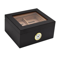 25-50 Deluxe Glass Top Cherry Wood Finish Humidor With Tray