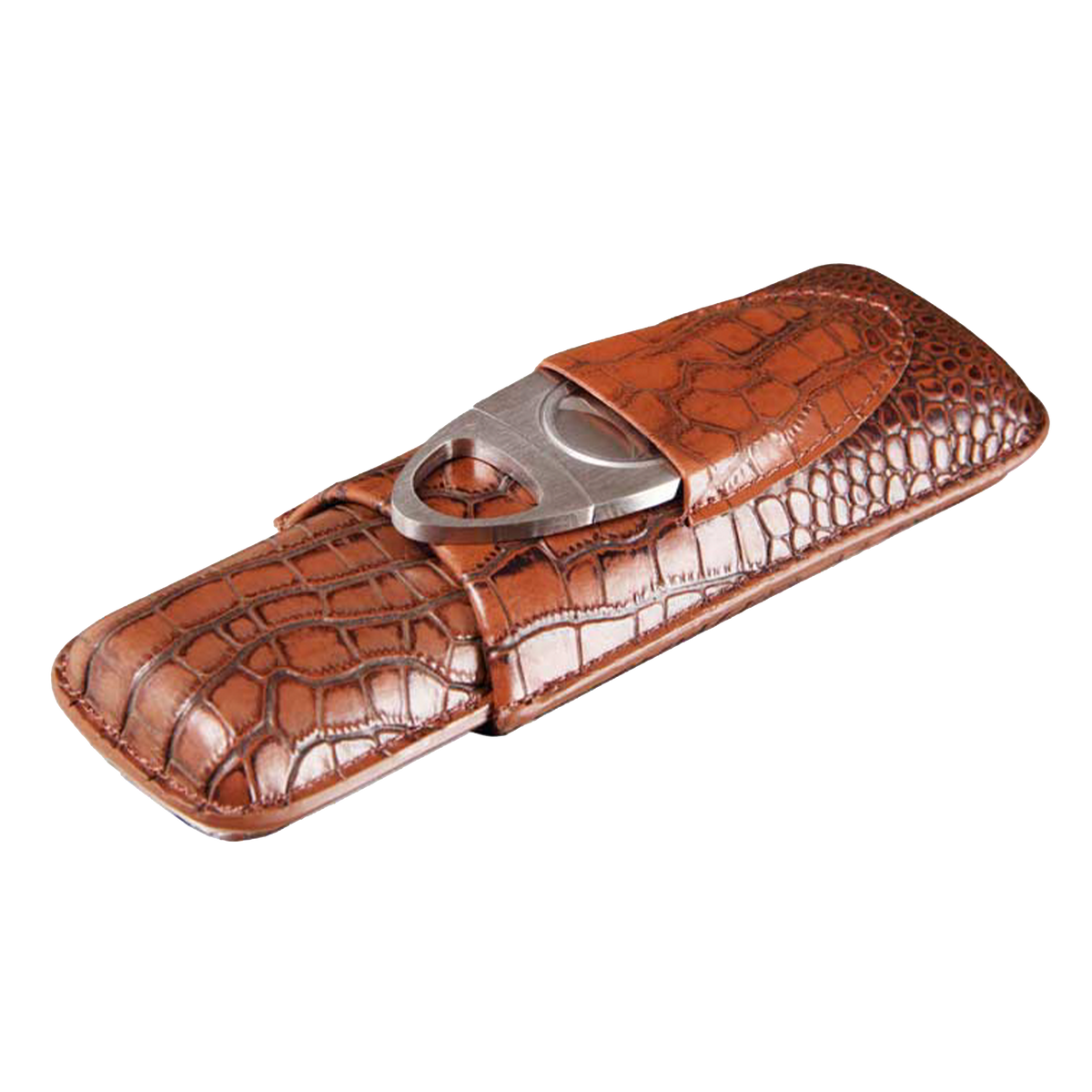 2 Stick Brown Crocodile Leather Case