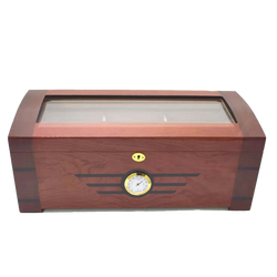 200 Stick Cherry Glass Top Humidor With Rounded Top, Black Strip Wood Inlay Front