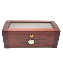 200 Stick Cherry Glass Top Humidor With Rounded Top, Black Strip Wood Inlay Front