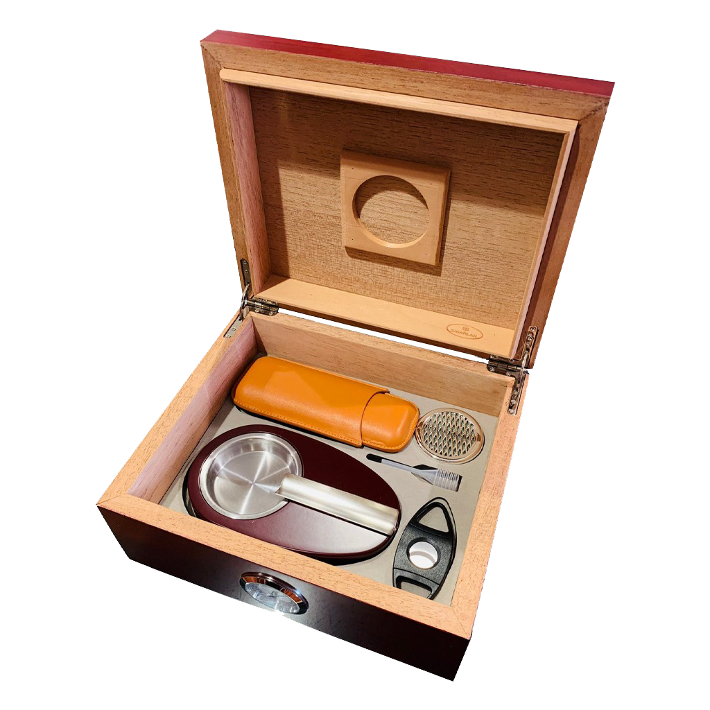 50 Stick Humidor Gift Set With Leather Case Ashtray & Cutter