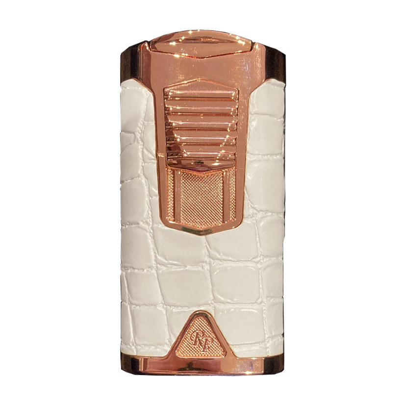 Rocky Patel Statesman 3 Flame Lighter - Rose Gold & White Leather