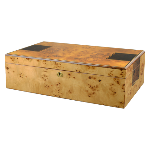Toulouse 175Ct Humidor High Lacquer Mapa Burl Finish Spanish Cedar With Brass Lock